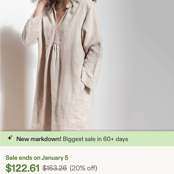 Linencloud linen lavender Tunic Midi dress 3/4 sleeve dress. - Picture 3 of 14